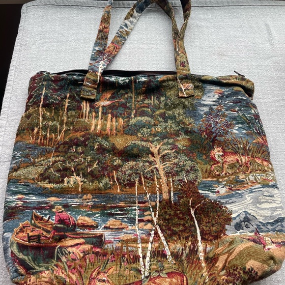 Scenic Tapestry Bird & Forest Tote Bag - Multicolor - Picture 2 of 2